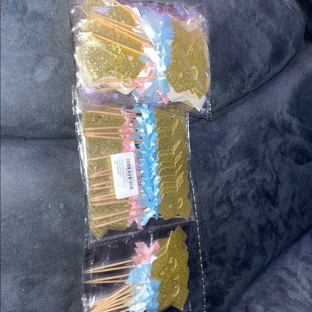 Gold and Blue Glitter Cupcake Toppers